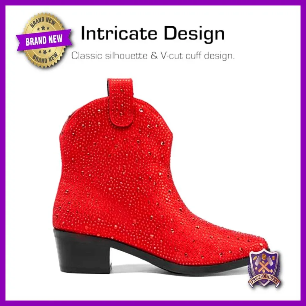 Girls Cowgirl Boots Rhinestone Ankle Low Heel Dress Booties Western Style
